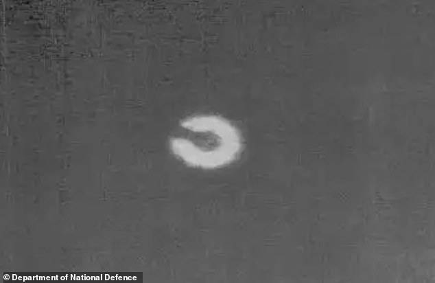 The released image of the UFO that was shot down by US fighter jets in the Yukon territory on February 11, 2023. Canadian authorities suspect it was a balloon similar to the Chinese spy craft that was shot down in US airspace days earlier