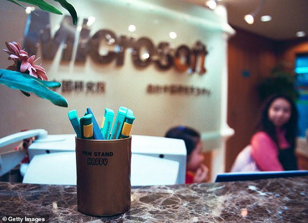 The reception of a Microsoft office in Beijing, China