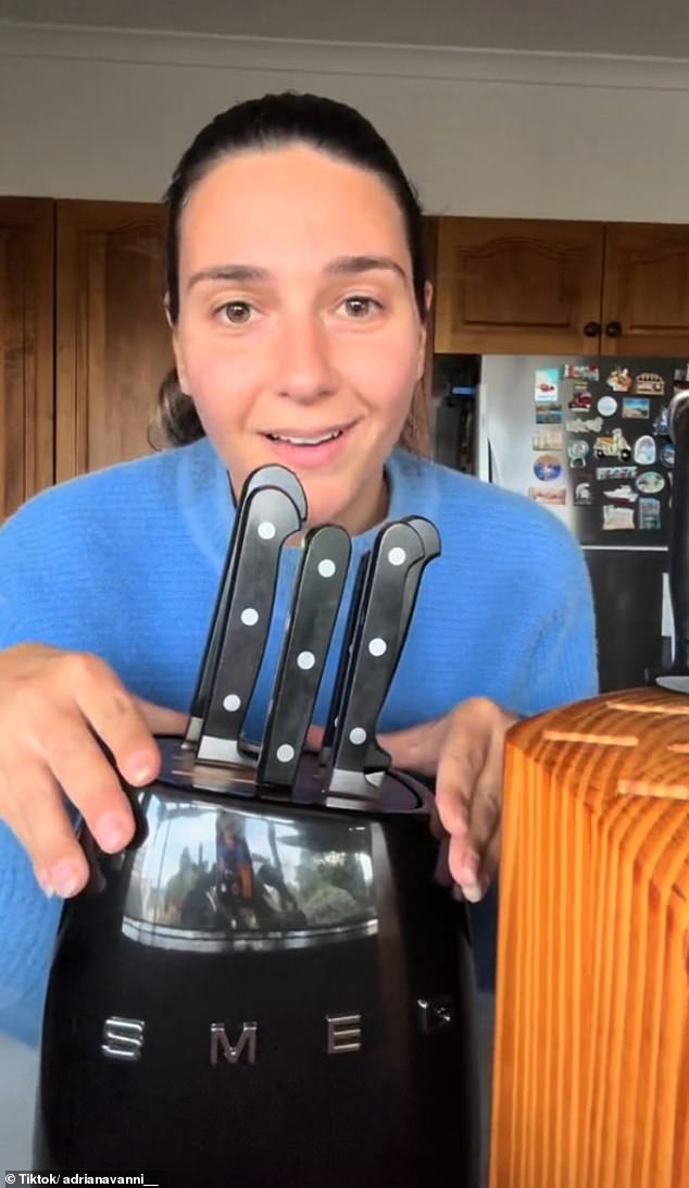 Adriana currently uses the Smeg block to display her own knives at home