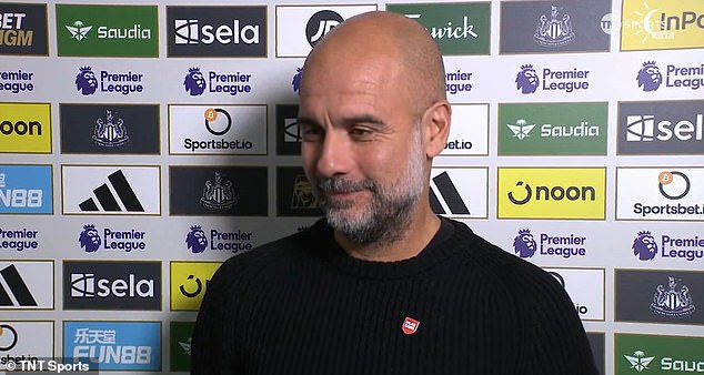 Pep Guardiola was pictured speaking to TNT Sports ahead of Man City's away match against Newcastle