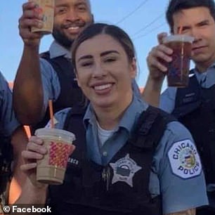 French is depicted with her fellow officers before her death