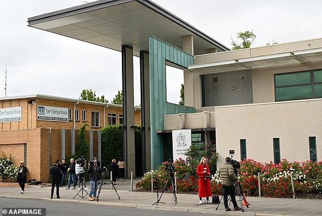 Media gather outside the Latrobe Valley courthouse during an earlier hearing for Erin Patterson