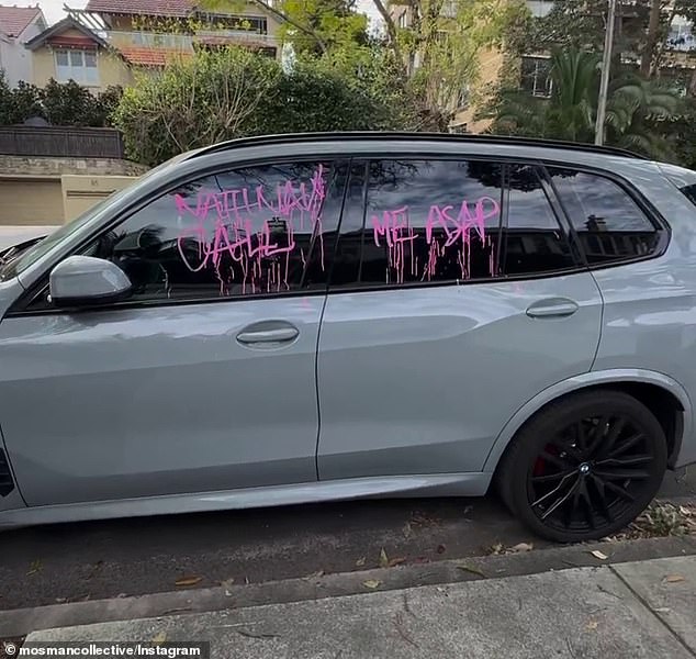 The $200,000 BMW was painted with messages telling Nathan to call: 'ASAP' (pictured)