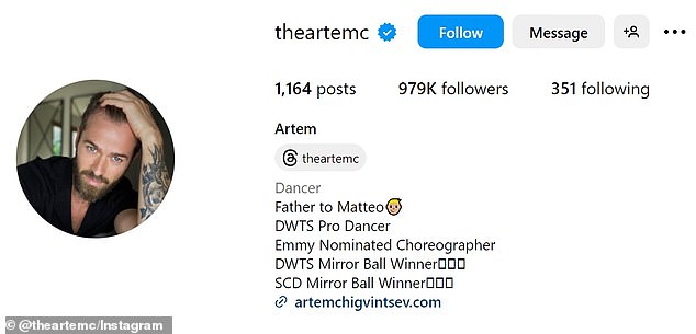 The Dancing With The Stars pro previously had a link to Garcia's social media in his bio with a bride emoji and a diamond ring emoji, but it has now been removed