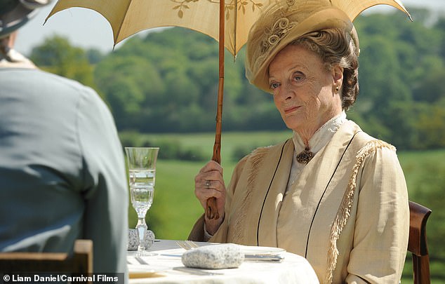 The late British acting legend starred in the period drama from 2010 to 2015 as Violet Crawley, Dowager Countess of Grantham (pictured in the show in 2013)