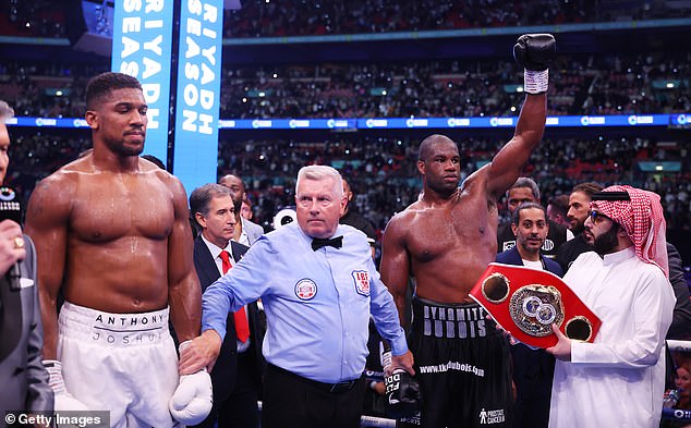 Daniel Dubois (right) knocked out Anthony Joshua (left) in the fifth round of their IBF heavyweight title fight at Wembley Stadium on Saturday night