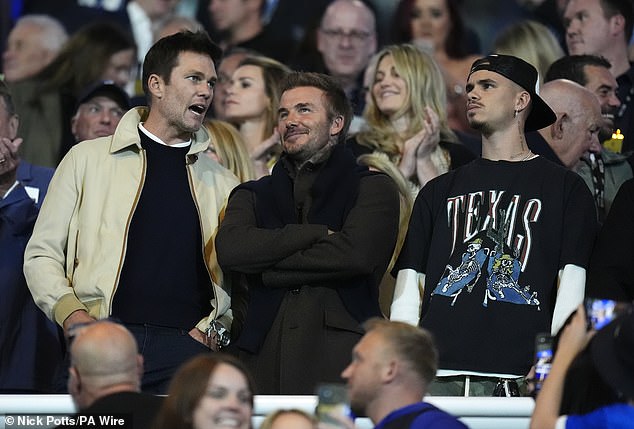 Birmingham City co-owner Tom Brady (left) was joined by David Beckham (centre) and his son Romeo (left) for the League One side's win over Wrexham at St Andrew's on Monday night