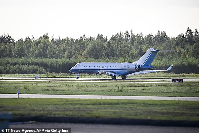 Former England footballer David Beckham's private jet lands at Karlstad Airport in Karlstad, Sweden, on September 12, 2024, a day before the funeral of late Swedish football coach Sven-Goran Eriksson