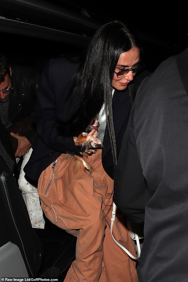 Demi Moore looked trendy in camel combat trousers as she arrived at the BFI London for a Q&A on Wednesday