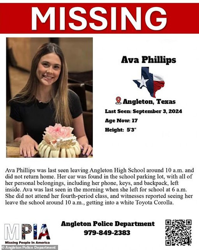 Desperate search for missing Texas cheerleader Ava Phillips after she