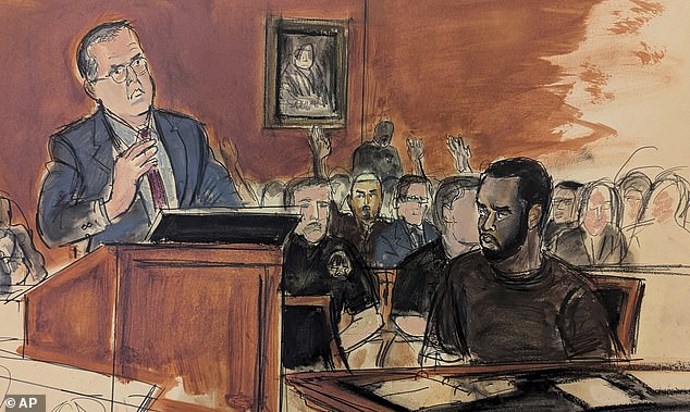 Diddy, seen here on the right in court, went to jail on Tuesday to await trial in a federal sex trafficking case in which he is accused of running a sordid sex crimes empire.