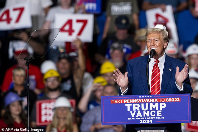 Photo: Former U.S. President and Republican presidential candidate Donald Trump speaks during a rally at the 1st Summit Arena at the Cambria County War Memorial in Johnstown, Pennsylvania, on August 30, 2024. An Atlanta judge has ordered Donald Trump and his campaign to stop using the song 