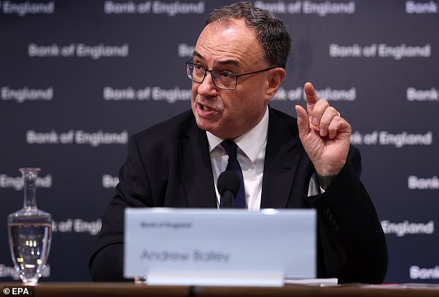 Time for a decision: The Bank of England, led by Governor Andrew Bailey (pictured), is expected to keep the bank rate at 5% next week after cutting it by a quarter of a percentage point in August.