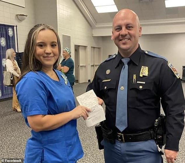 Two years after the traffic stop, Officer Brown was in the audience to see Abbie graduate as a certified surgical technician from Bevill State Community College