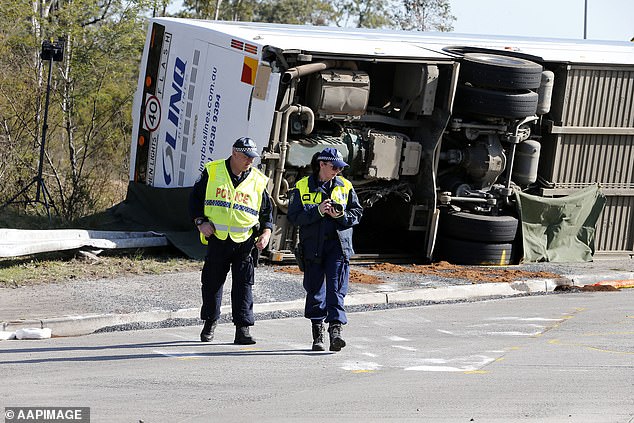 Button was taking guests from a wedding reception at the Wandin Valley Estate, two hours north of Sydney, back to Singleton on June 11, 2023 when the bus overturned at a roundabout near Greta