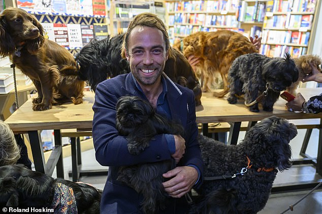 James Middleton, 37, unveiled plans to open a center for abandoned animals and launched his new book at Waterstones, on London's Tottenham Court Road