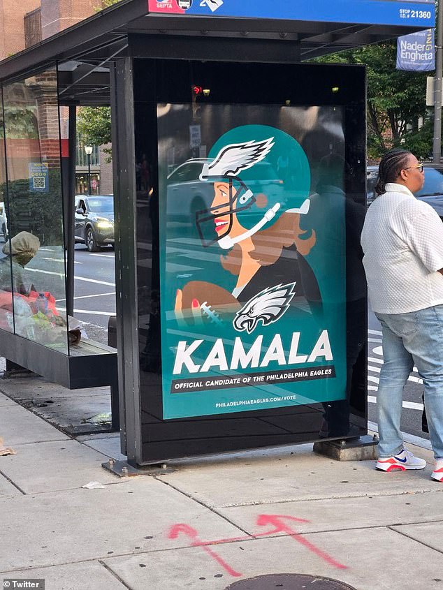 Posters appeared praising Kamala Harris as the 'official Philadelphia Eagles candidate'