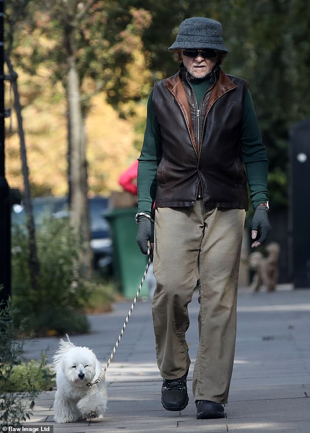 Wearing a hat over his famous mop of red hair, Mick Hucknall was unrecognisable as he appeared near his London home on Wednesday