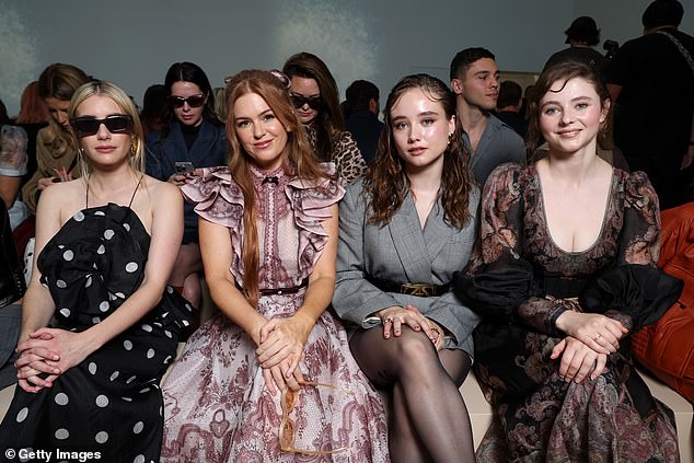 L-R: Emma Roberts, Isla Fisher, Ruby Stokes and Thomasin McKenzie attend the Zimmermann Paris Womenswear Spring-Summer 2025 show during Paris Fashion Week on Monday