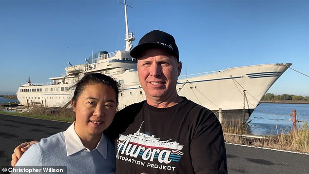 Chris Willson, seen here with his partner Jin Li, bought the massive vessel on Craigslist in 2008