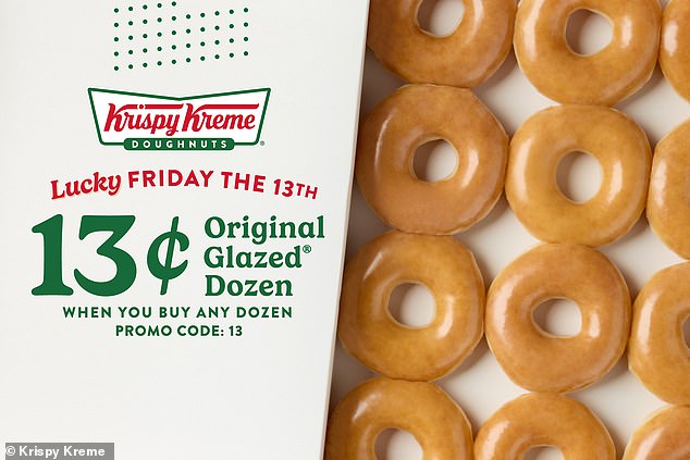 Krispy Kreme is giving away a dozen Original Glazed donuts for just 13 cents when you buy a dozen or 16 Minis