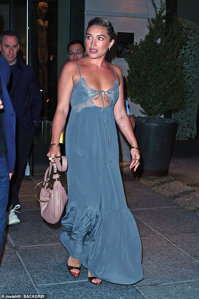 Florence Pugh, 28, went braless in a lace dress as she stepped out for New York Fashion Week on Sunday night