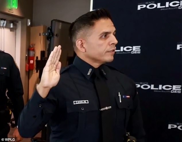 Former Miami Beach police officer Edward Cavalie at his swearing-in ceremony on July 11 last year