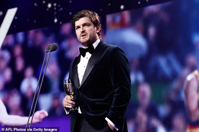 Angus Brayshaw gave a hearty toast to the retiring class of 2024 at the Brownlow Medal