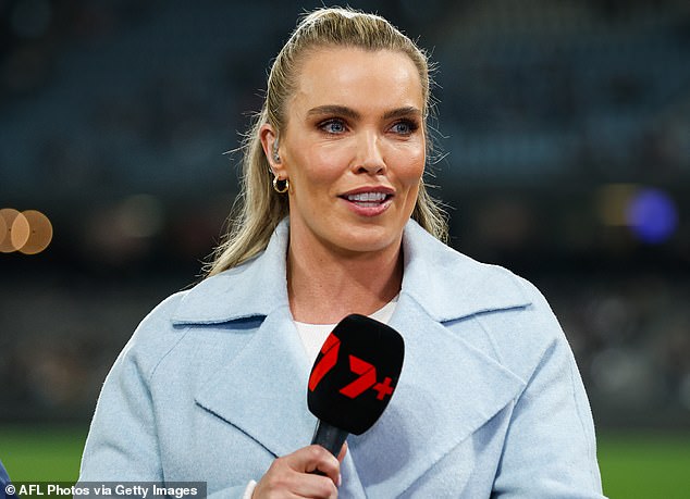 Footballer and now TV commentator Abbey Holmes (pictured) spoke about the time she played in a charity football match against Sunrise star Mark Beretta