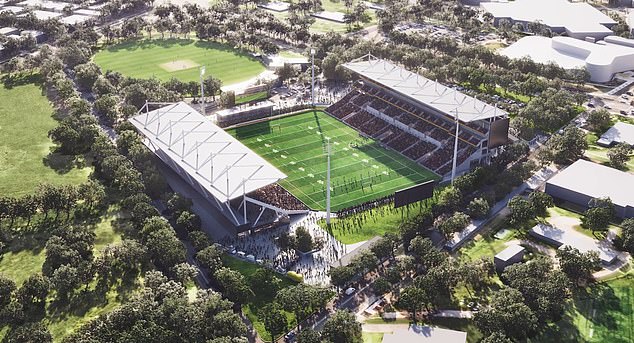 Penrith Stadium's $300 million redevelopment could be thrown into disarray if Aboriginal land group's claim is approved (a digital rendering of the new venue is shown here)