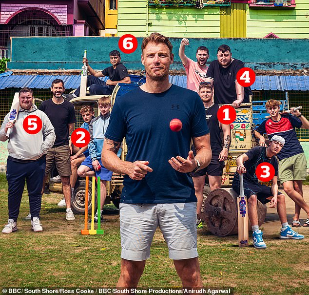 In the second series of Field of Dreams, England legend Freddie Flintoff (centre) took a group of underprivileged boys from Preston to India for a cricket tour. Pictured: 1. Finn, 2. Eli, 3. Hemi, 4. Josh, 5. Ben, 6. Adnan