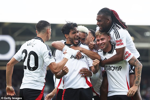 Raul Jimenez (centre) opened the scoring for Fulham as they beat Newcastle 3-1 on Saturday