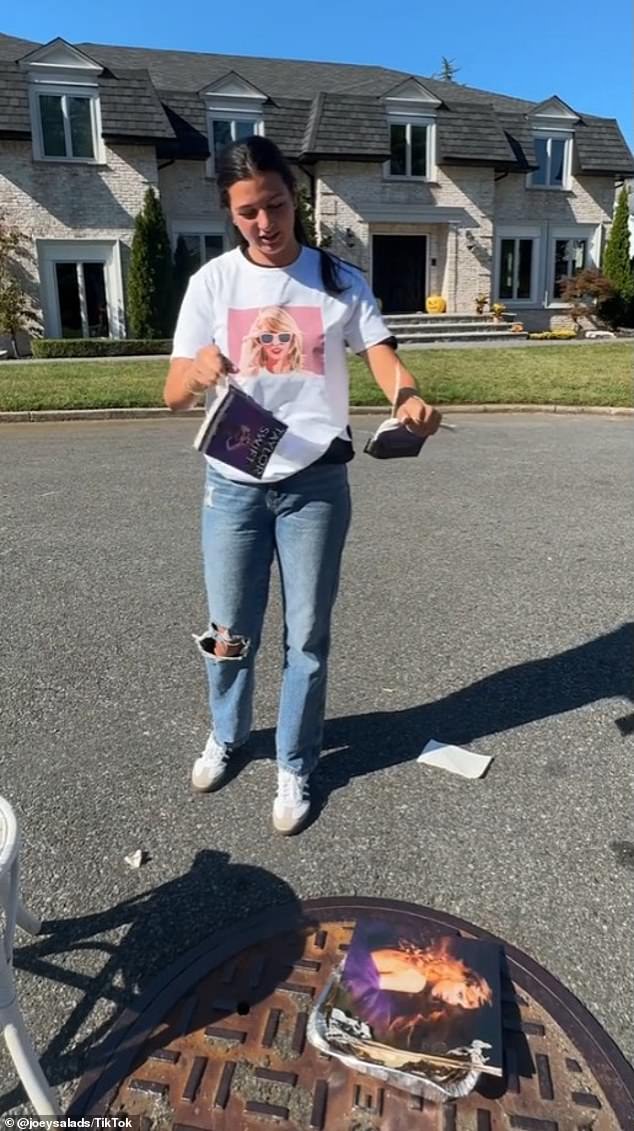 The fan burned a nearly $40 record, a T-shirt with the singer on the front and a paperback copy of Taylor Swift: The Whole Story, preferring Donald Trump merchandise