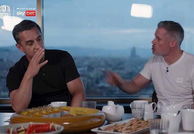 Gary Neville (left) and Jamie Carragher (right) are embroiled in a heated debate over the managers of Liverpool and Manchester United