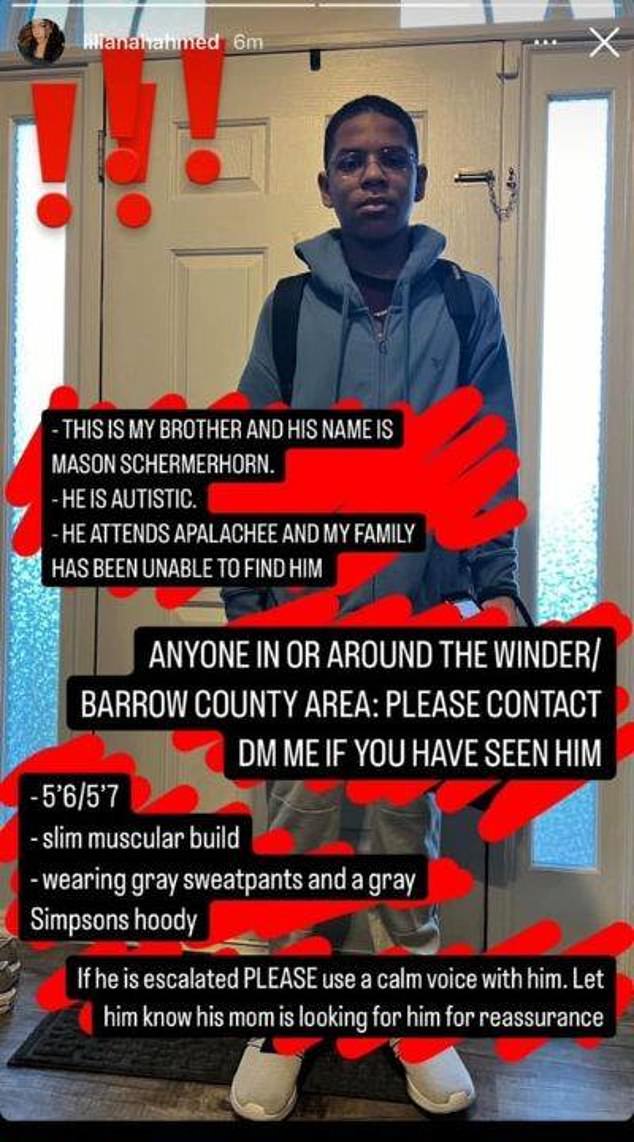 Mason Schermerhorn's desperate family members shared a photo of him on social media after they were unable to reach the teen following the shooting at Apalachee High School in Georgia