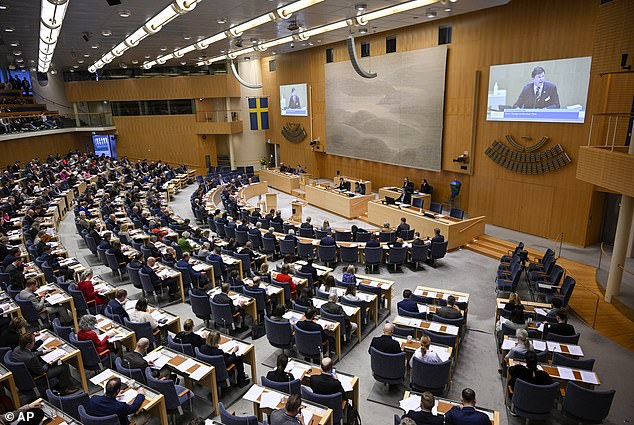 Swedish lawmakers (pictured in the Swedish parliament in March 2023) have decided that from July 1, parents can transfer up to 45 days of their paid parental leave to a friend or relative, while single fathers and mothers can transfer up to 90 days of their paid parental leave . to dawn