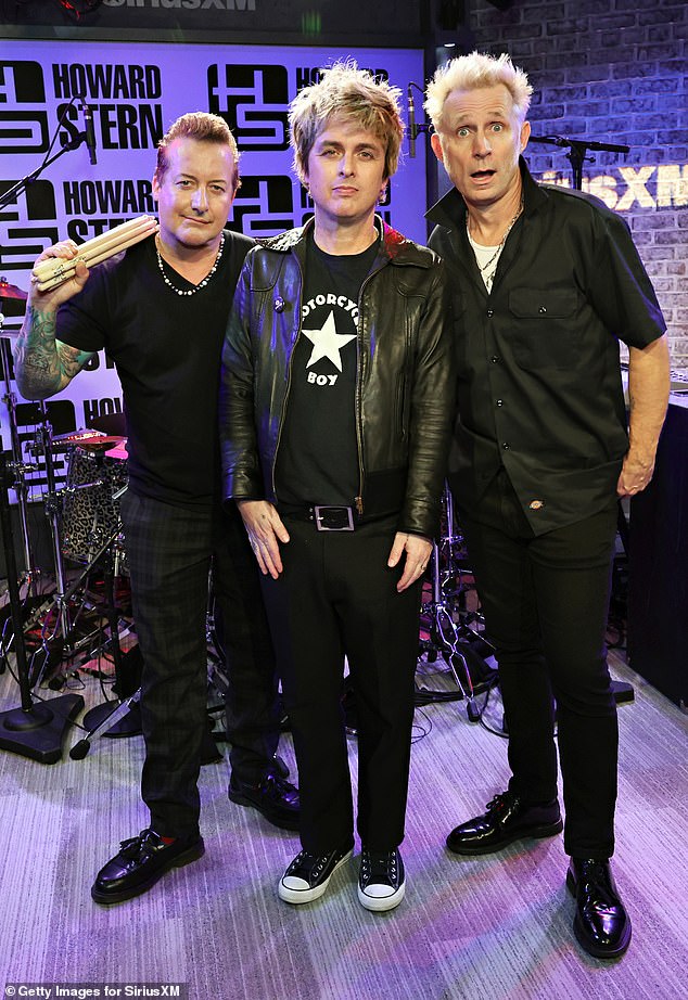 Green Day was banned from two local radio stations after calling the city where these stations are located 'a sh*thole'; pictured on January 17 in New York City