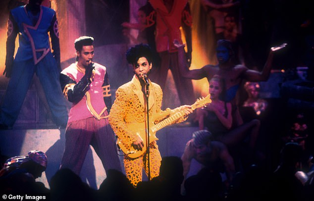 Prince performing at the 1991 MTV Video Music Awards, held in Los Angeles in 1991