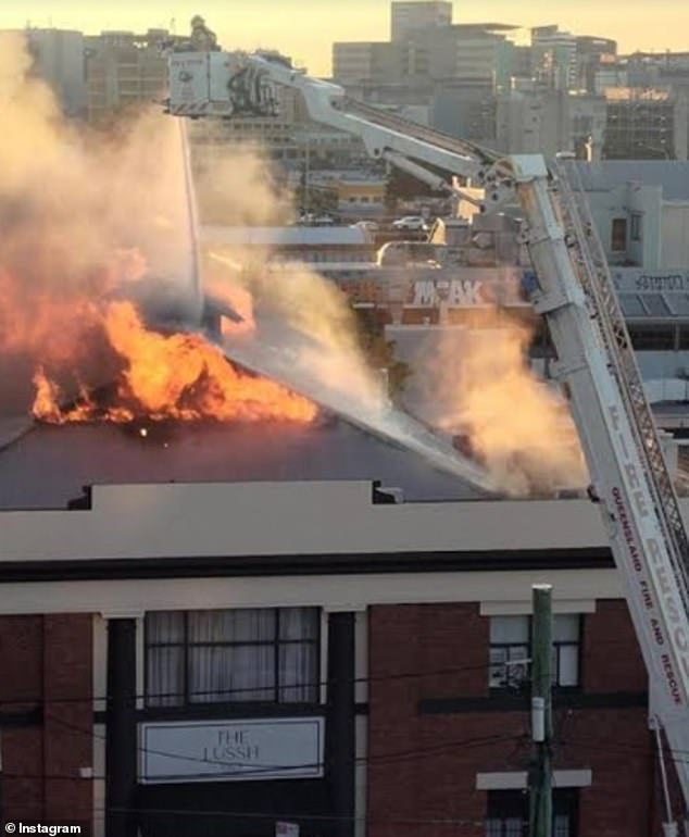 The 99-year-old heritage-listed event venue 'The Lussh' was destroyed on Wednesday afternoon after a massive fire destroyed the warehouse in Brisbane (pictured)