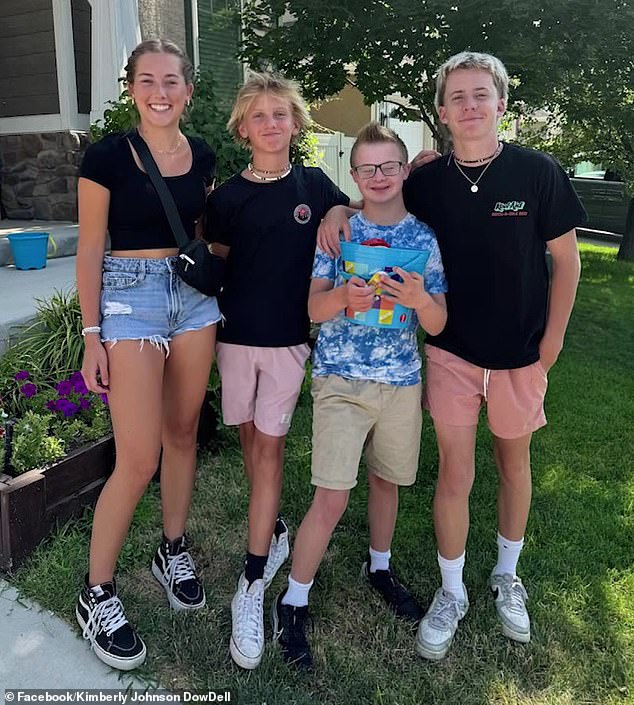 A Utah teen with Down syndrome has gone viral after his inclusive school friends took him to the movies (all pictured)