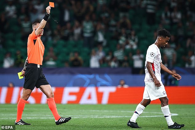 Angel Gomes was sent off as Lille lost 2-0 to Sporting Lisbon