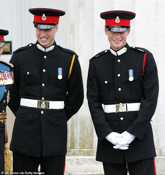 Prince Harry and Prince William at the younger brother's farewell ceremony at Sandhurst