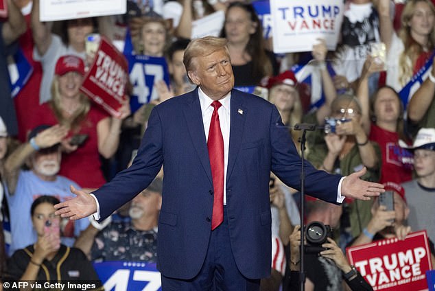 Former President Donald Trump campaigns in Wilkes-Barre, PA on August 17, 2024. The city is part of Pennsylvania's 8th congressional district