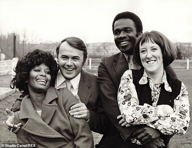 Rudolph appeared in Love Thy Neighbour (seen), The Thin Blue Line, Ali G Indahouse, Doctor Who and Empire Road (Nina Baden-Semper, Jack Smethurst, Rudolph and Kate Williams pictured in 1973)