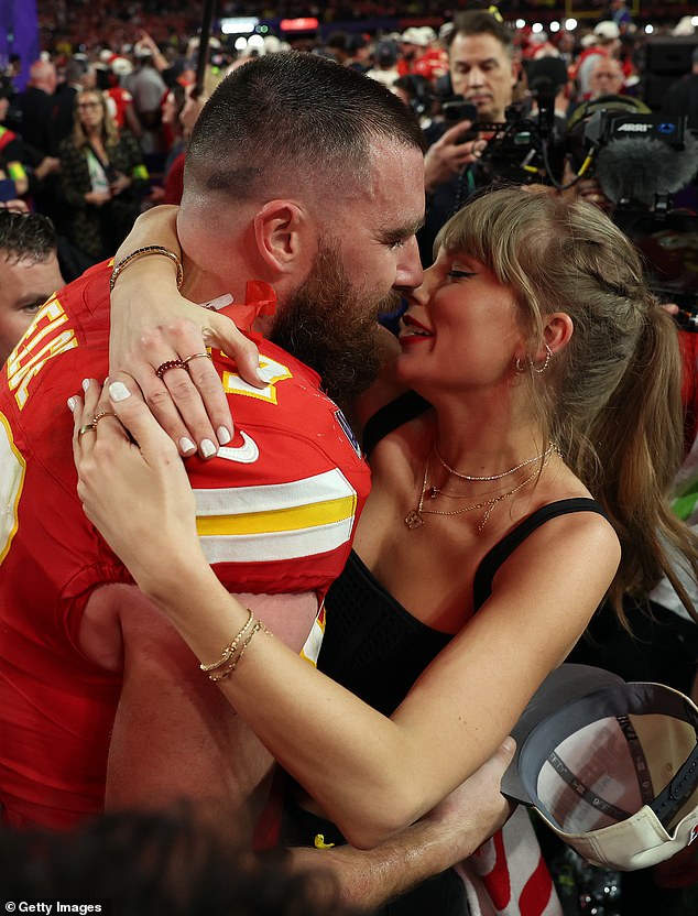 The singer and her American football boyfriend celebrate the Superbowl victory