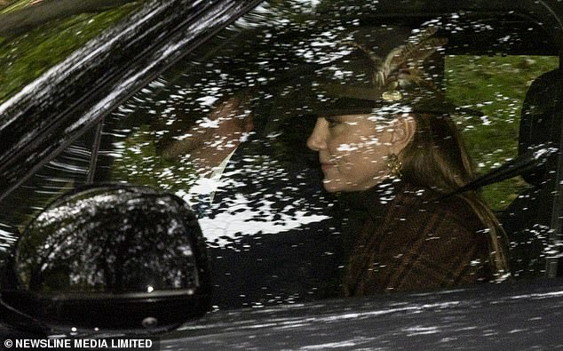 Pictured: The Princess of Wales was escorted to Crathie Kirk church near Balmoral by Prince William yesterday