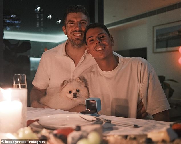 Newsreader Brooklyn Ross (left), who has been with KIIS FM for 10 years, revealed on Friday that he has proposed to his boyfriend Damien Dirienzo (right)