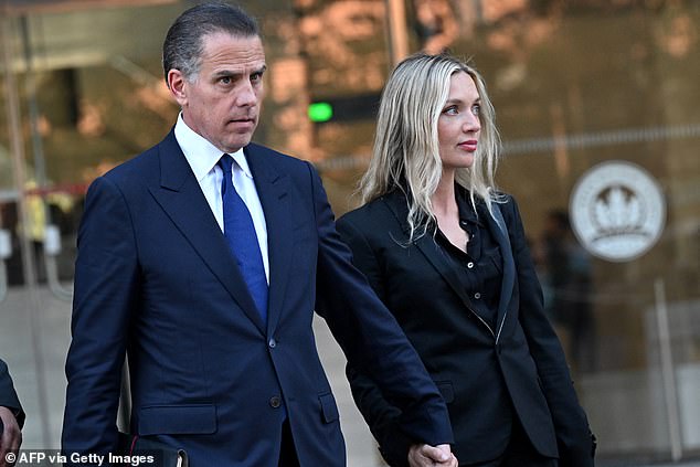 Hunter Biden and his wife Melissa Cohen leave court after his guilty plea in his tax evasion trial in Los Angeles on September 5