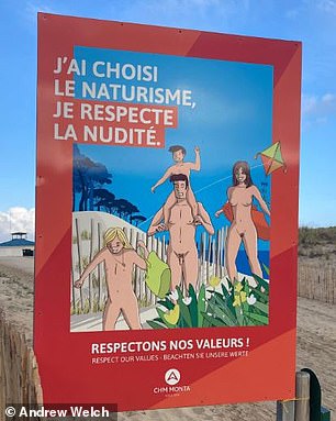 A sign on the nearby beach asks visitors to respect nudity