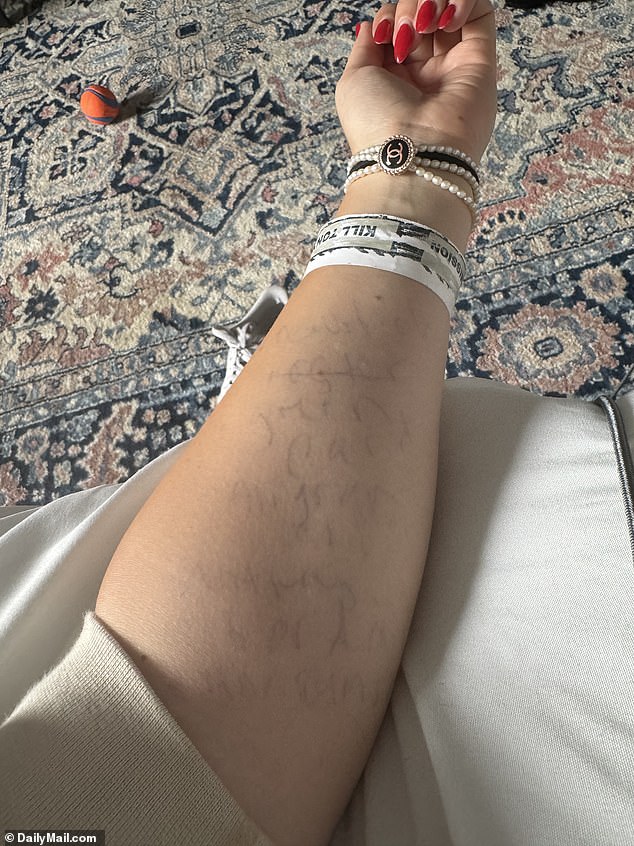 The shorthand scribbles on Alexa Cimino's arm for her one-minute Kill Tony set